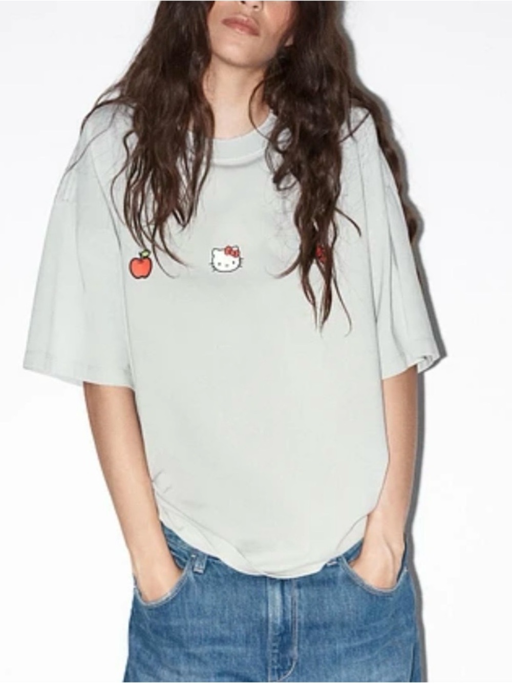 Zara Hello Kitty Tee Gray Relaxed Fit Size S